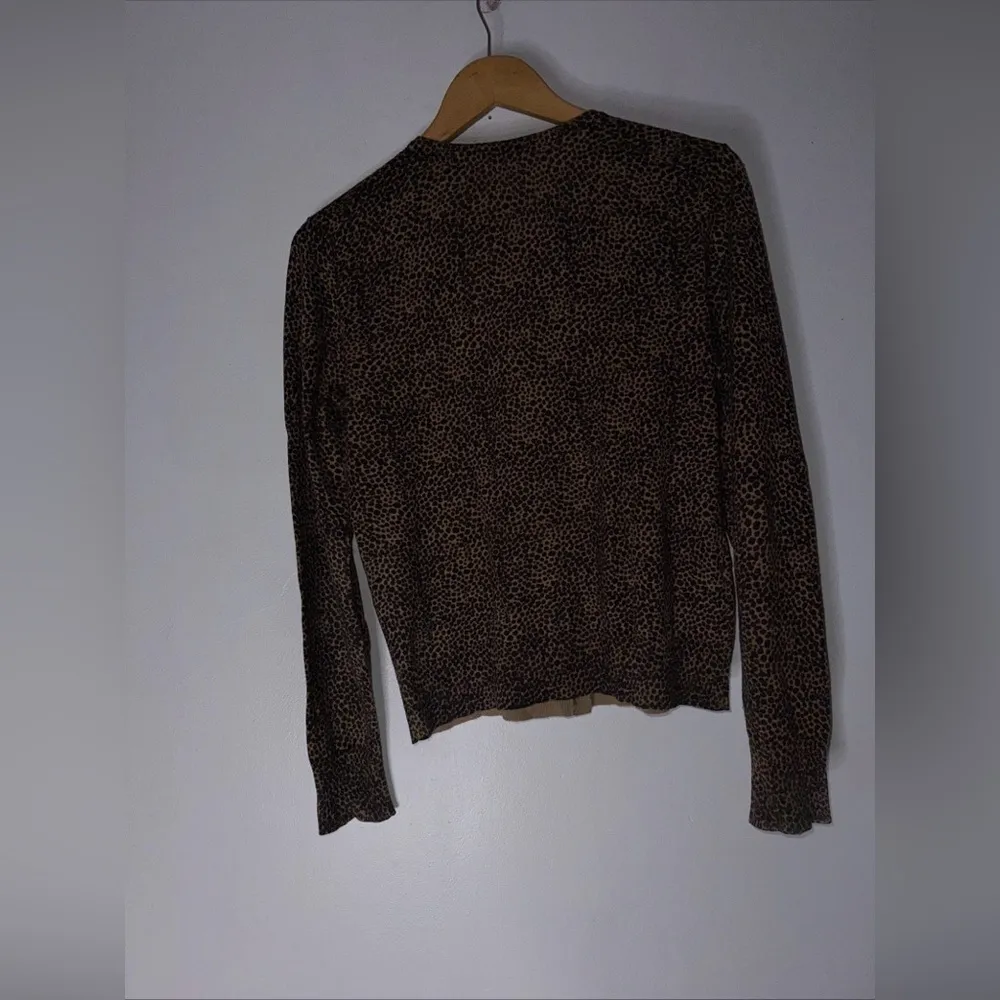 Ann Taylor Medium Leopard Button Down Crew Neck Cardigan - Image 2