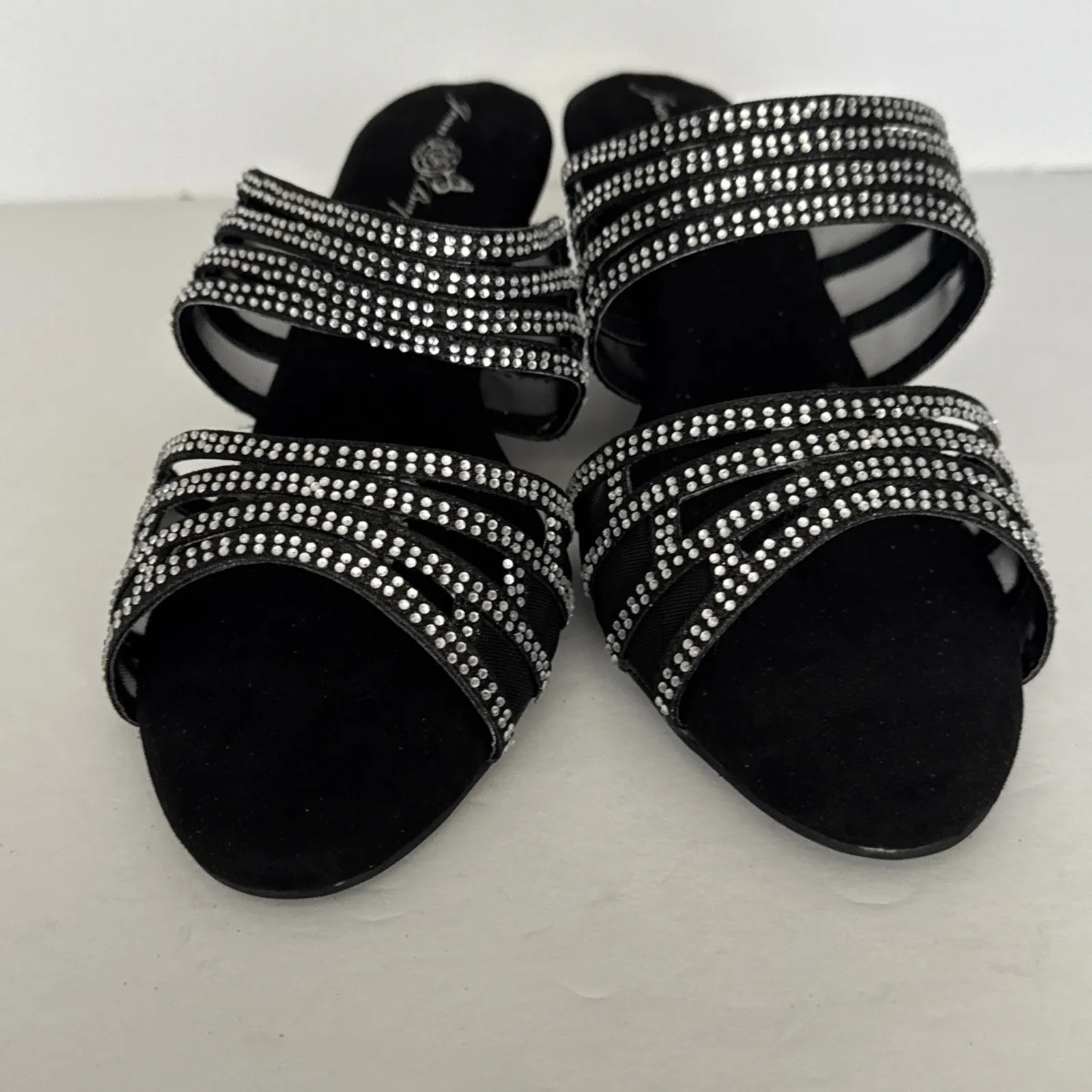 Joan Boyce‎ Heels Rhinestone Glitter Heel Slide Neutral Party Casual Size 8 Wide Black - Image 8