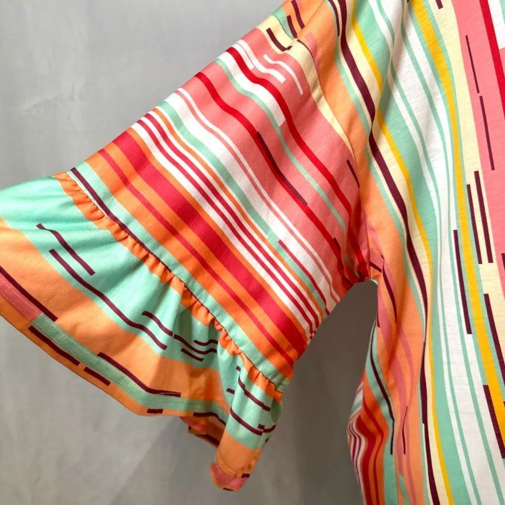 Boutique colorful stripe ruffle sleeve top size large NWOT Orange - Image 3