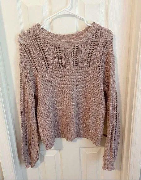 Eyelet Balloon Sleeve Pullover Sweater - Image 3