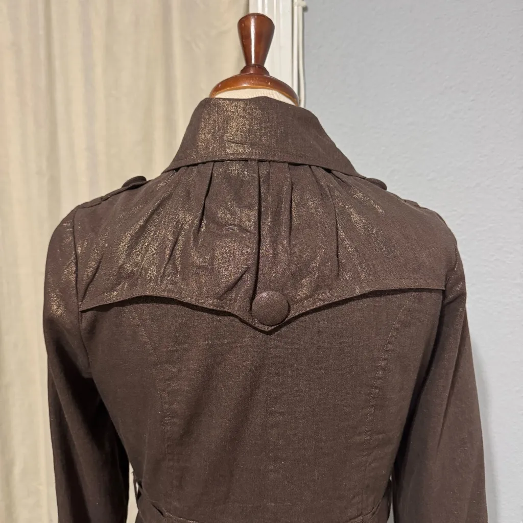 Jolt Women Brown Linen Blend Elegant‎ Lined Lightweight Trench Coat Jacket Sz L - Image 9