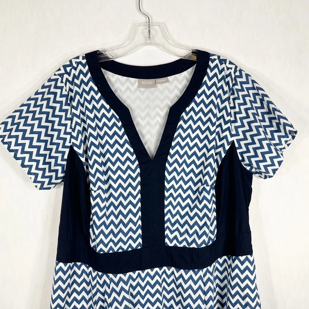 Eshakti Custom Size 16 Dress Blue Chevron A Line V Neck Short Sleeve 1139‎ - Image 3