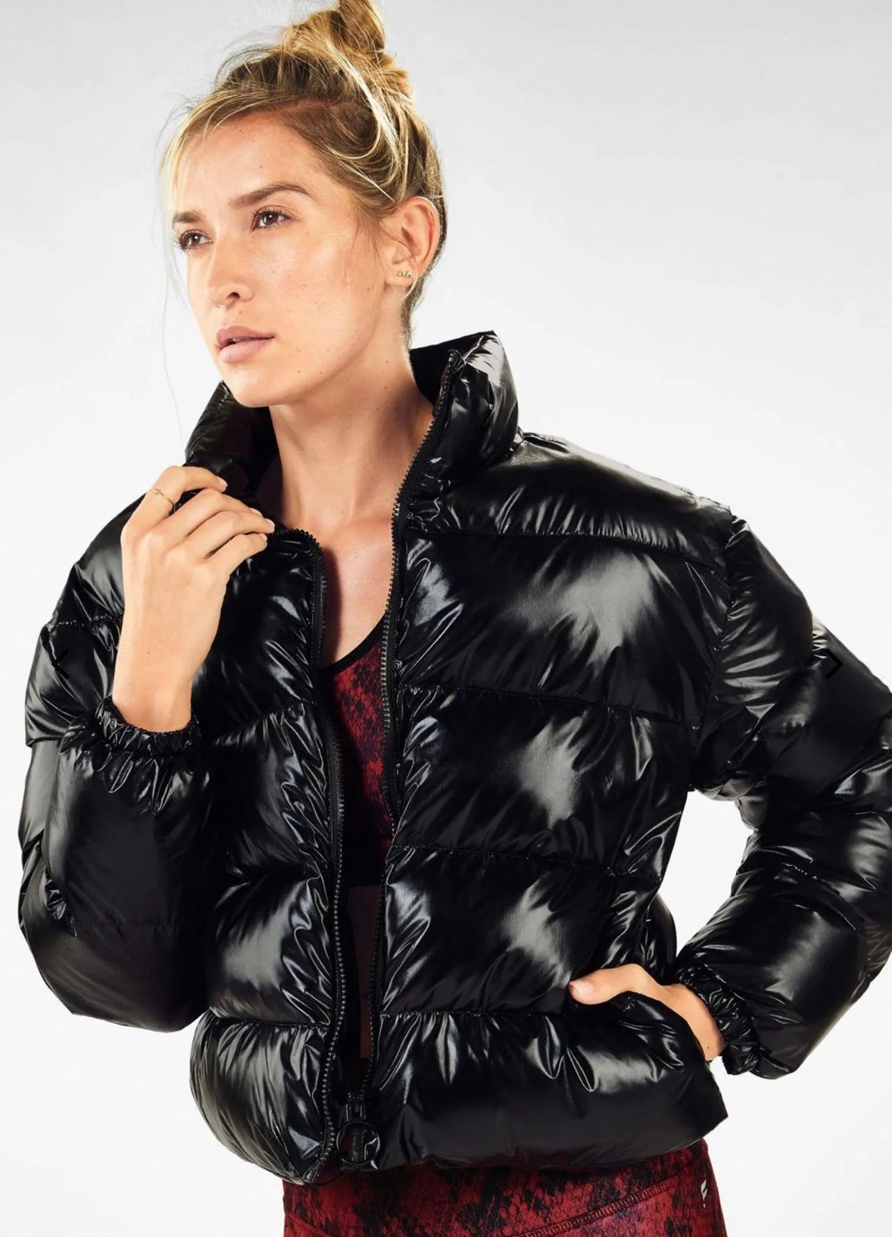 Fabletics Wander Shiny Black Puffer Jacket - Image 2