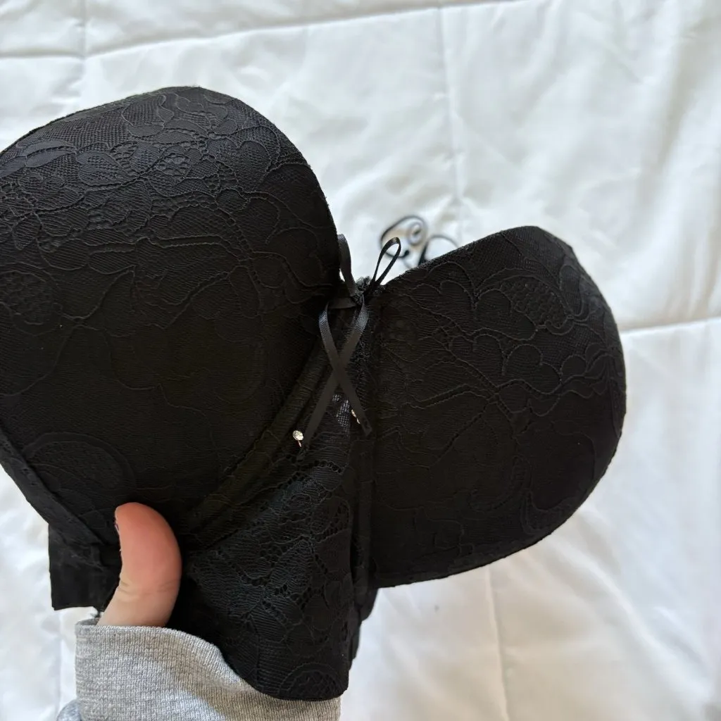 Smart And Sexy Womens Size 42DD Lace Push-Up Bra Black Vampire Coquette - Image 3