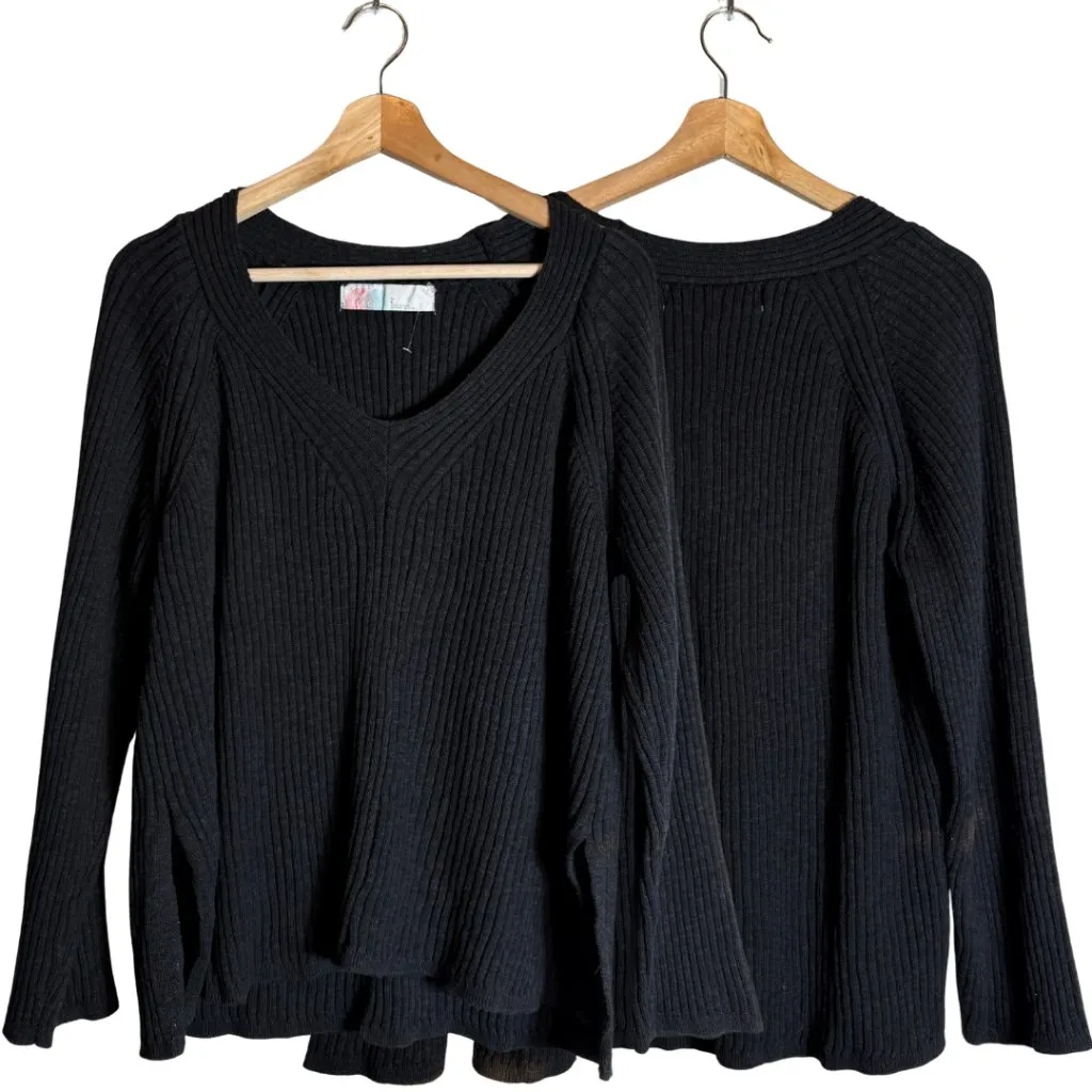 Free People FP Beach Justine V-Neck Sweater Women's Large Black Boho Knit NWOT - Image 4