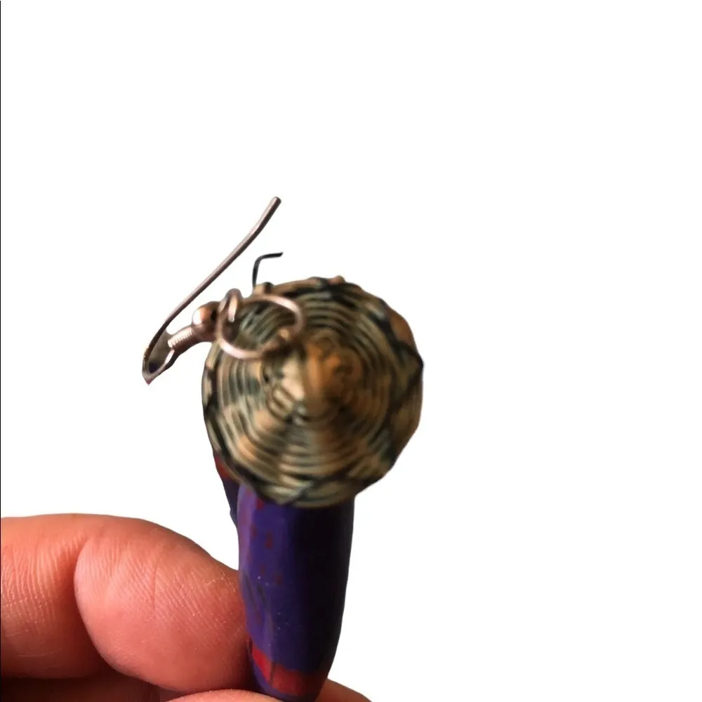 Parrot wood hand carved earrings Purple - Image 5