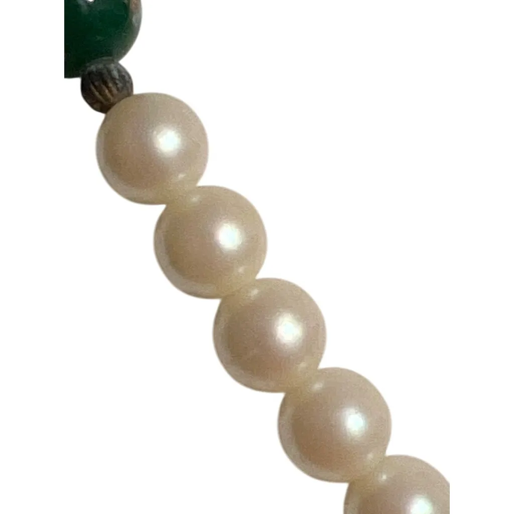 Vintage Pearl Green Glass Millefiori Beads Necklace Collar Estate 16.5" READ - Image 3