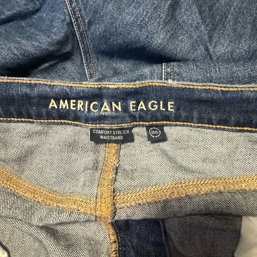 American Eagle Outfitters Ex Boyfriend Ripped Wide Leg Jeans - Dark Blue - Image 4