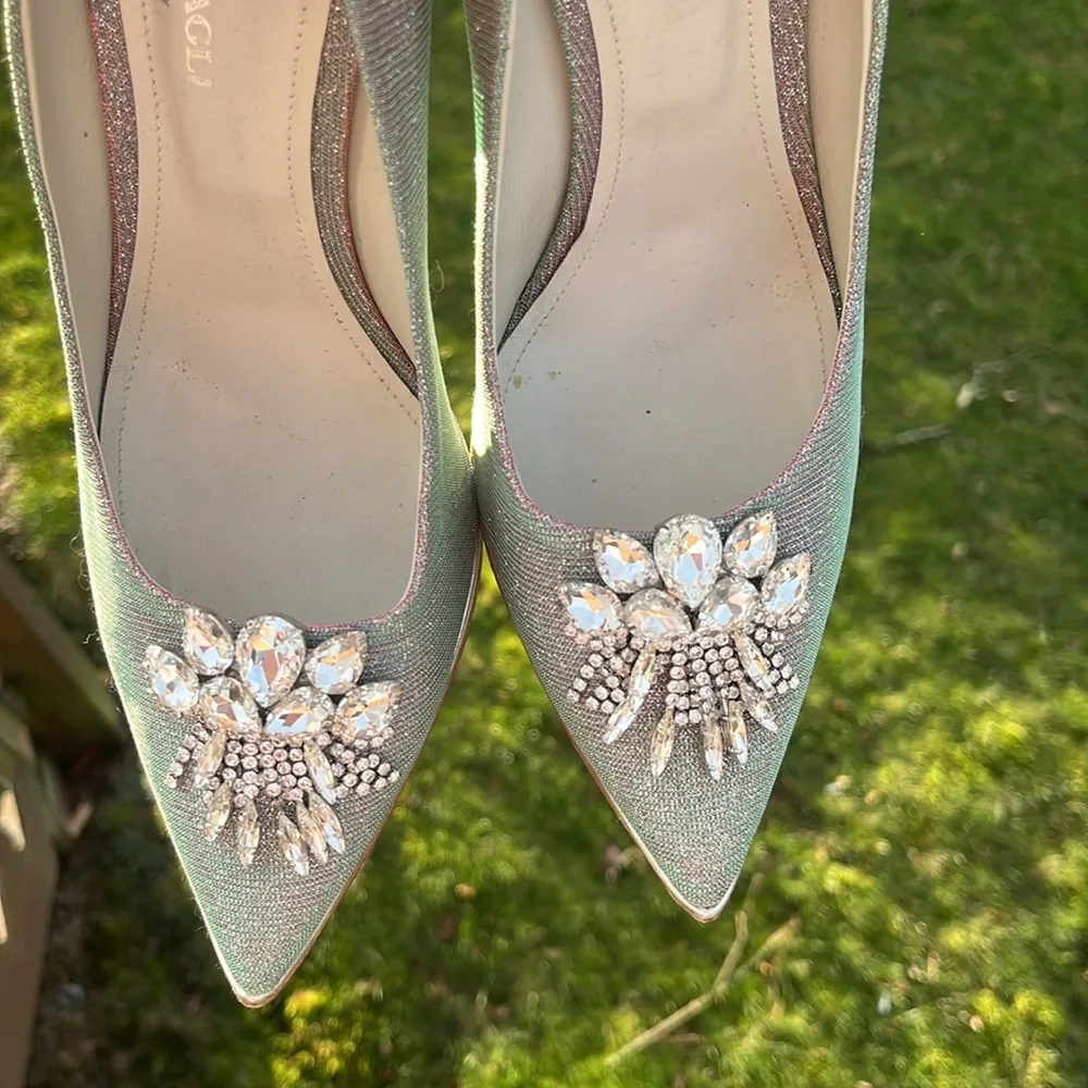 Bruno Magli Silver shimmer sparkle heels stilettos jeweled size 9.5 EU40 wedding - Image 6