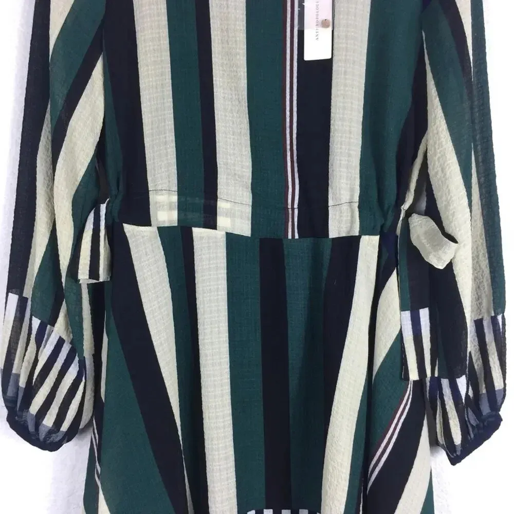 Anthropologie Sunday In Brooklyn Leger Green Stripe Long Sleeve Mini Dress XS - Image 9