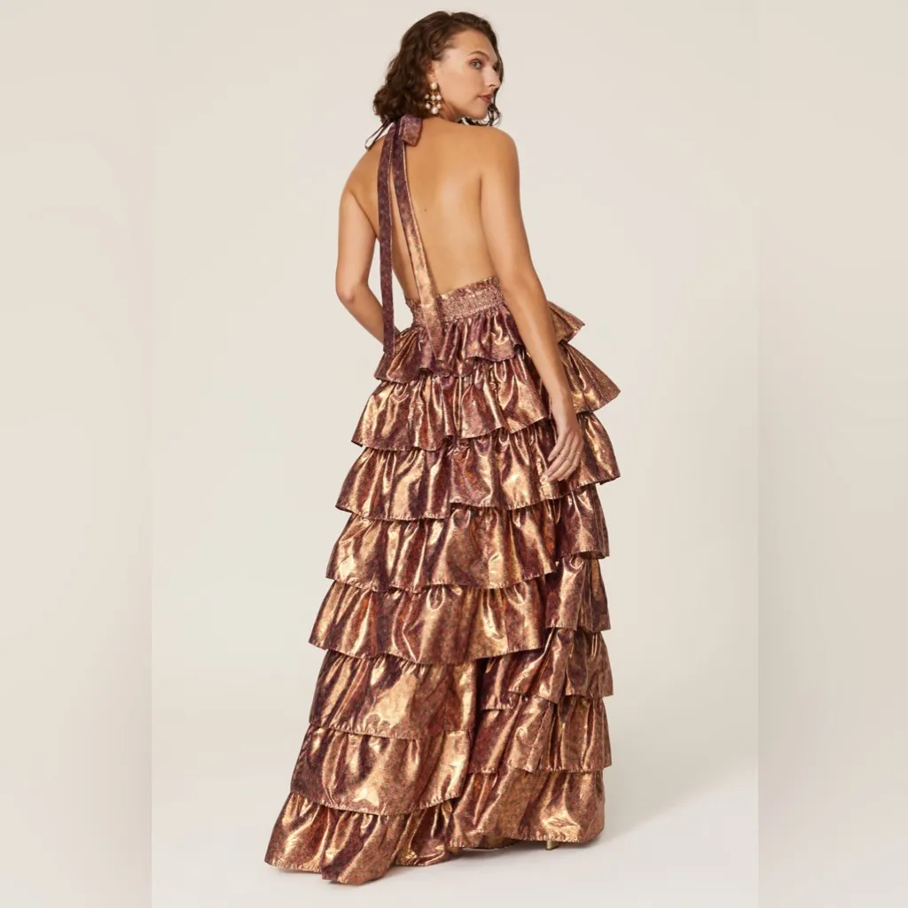 LoveShackFancy Bexlie Halter Dress Gown Pink Orchid Gold Maxi Formal, Size XS‎ - Image 2