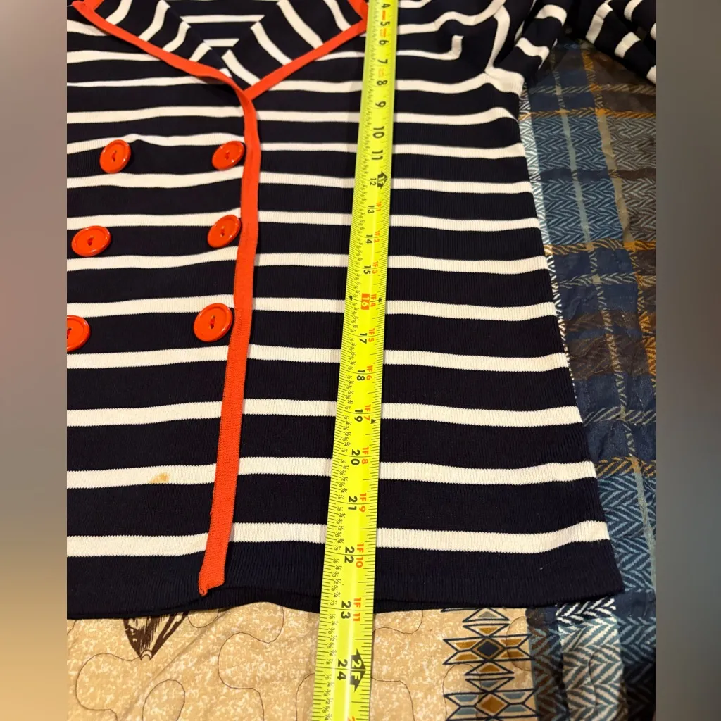 Yarns & Stitches Navy and Orange Striped Women's Cardigan& sleeveless top set Blue Size undefined - Image 11