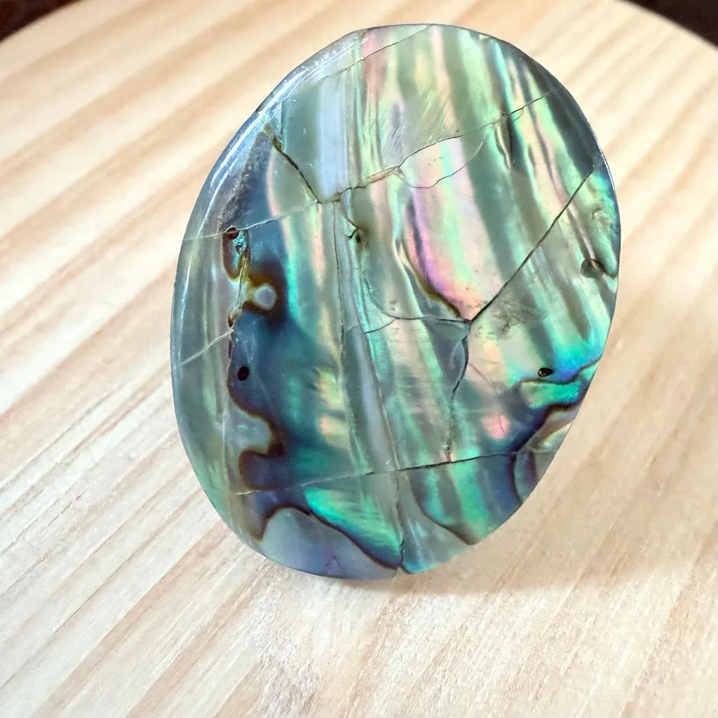 Large Oval Abalone Shell Statement stretchy Ring - Image 3