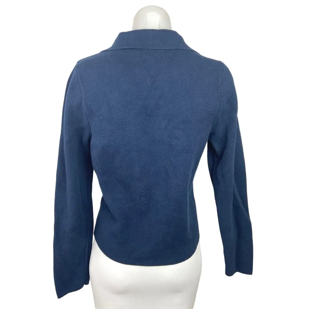 Charter Club Blue Cotton Knit Collared Button Up Cardigan Sweater Top Size M - Image 3