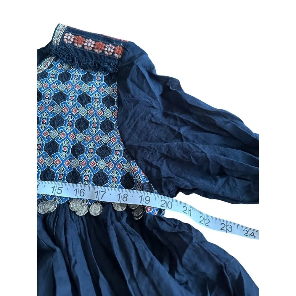 LoveStitch Embroidered Floral Coin Blouse Women M Boho Retro 90s Cottagecore - Image 8