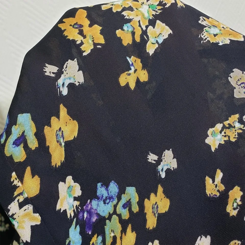 LORD & TAYLOR Women's XS Navy, Orange, Purple Floral Sheer, 100% Silk Pants Blue - Image 6