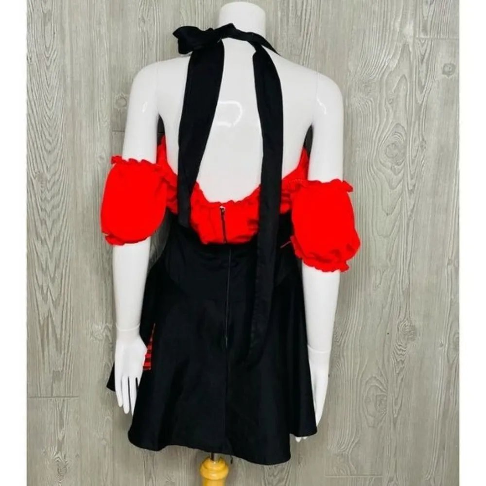 Steam punk rock black patchwork corset front dress costume cosplay Halloween - Image 8