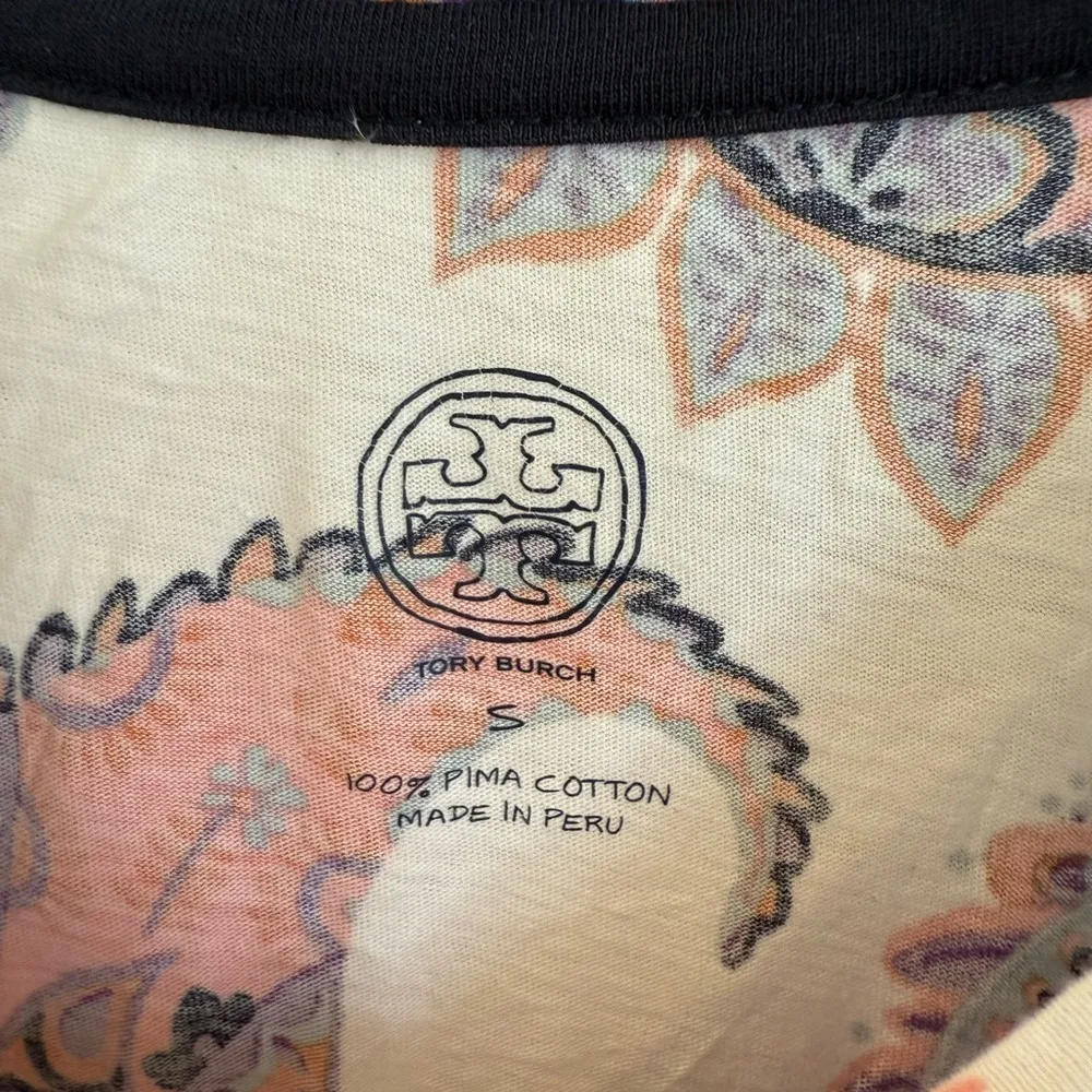 Tory Burch Dapper Paisley Print T-Shirt White Size S Short Sleeve Pima Cotton - Image 4