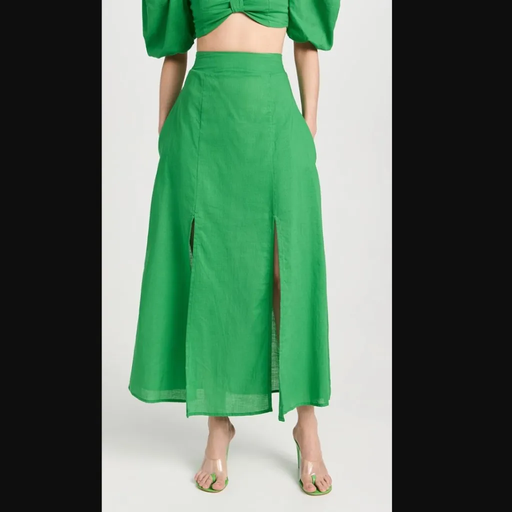 The Lulo Project Marti Green Double Slit Maxi Skirt S - Image 5
