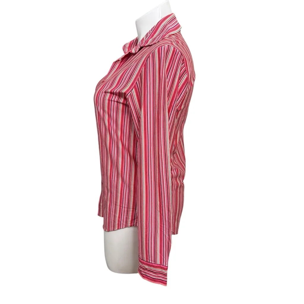 Tommy Hilfiger Luxury Knitwear Red Pink Stripe Button Up Shirt 100% Cotton Sz L - Image 6
