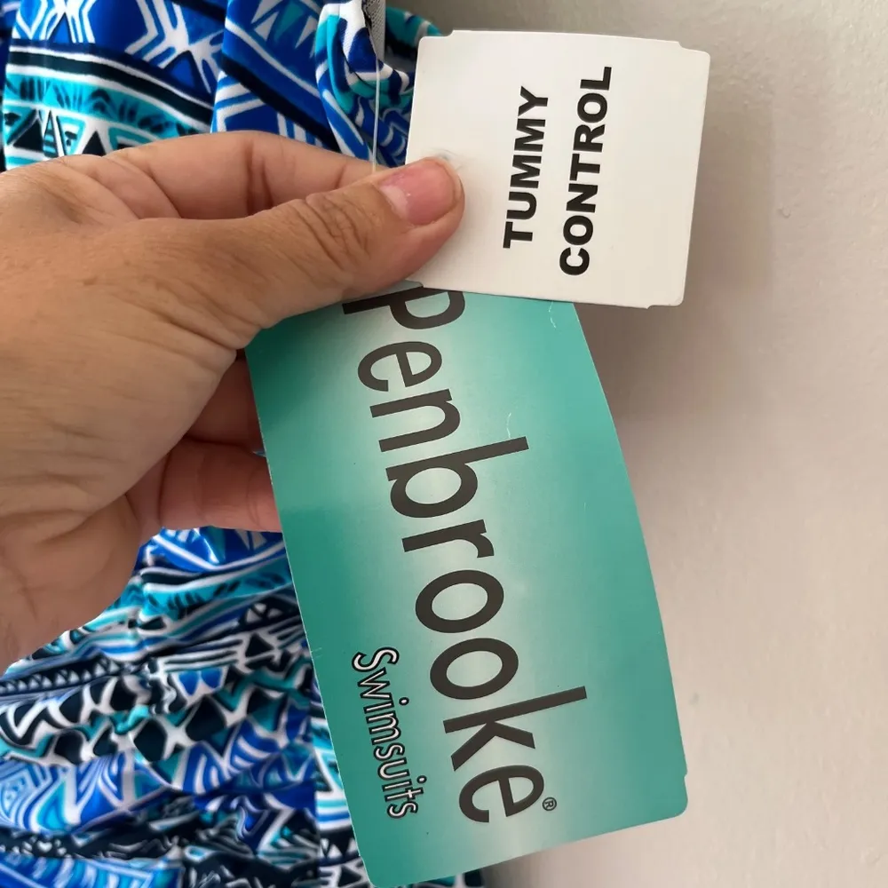 Penbrooke Sz 10 One Piece Swimsuit Tummy Control Ruched Side Bikini Bottom Blue - Image 9