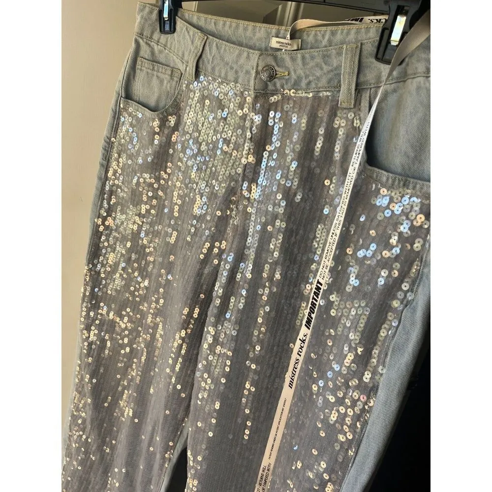 Mistress rocks Stonewash Baggy Sequin Jeans Size Large + NEW WOMENS Denim - Image 9