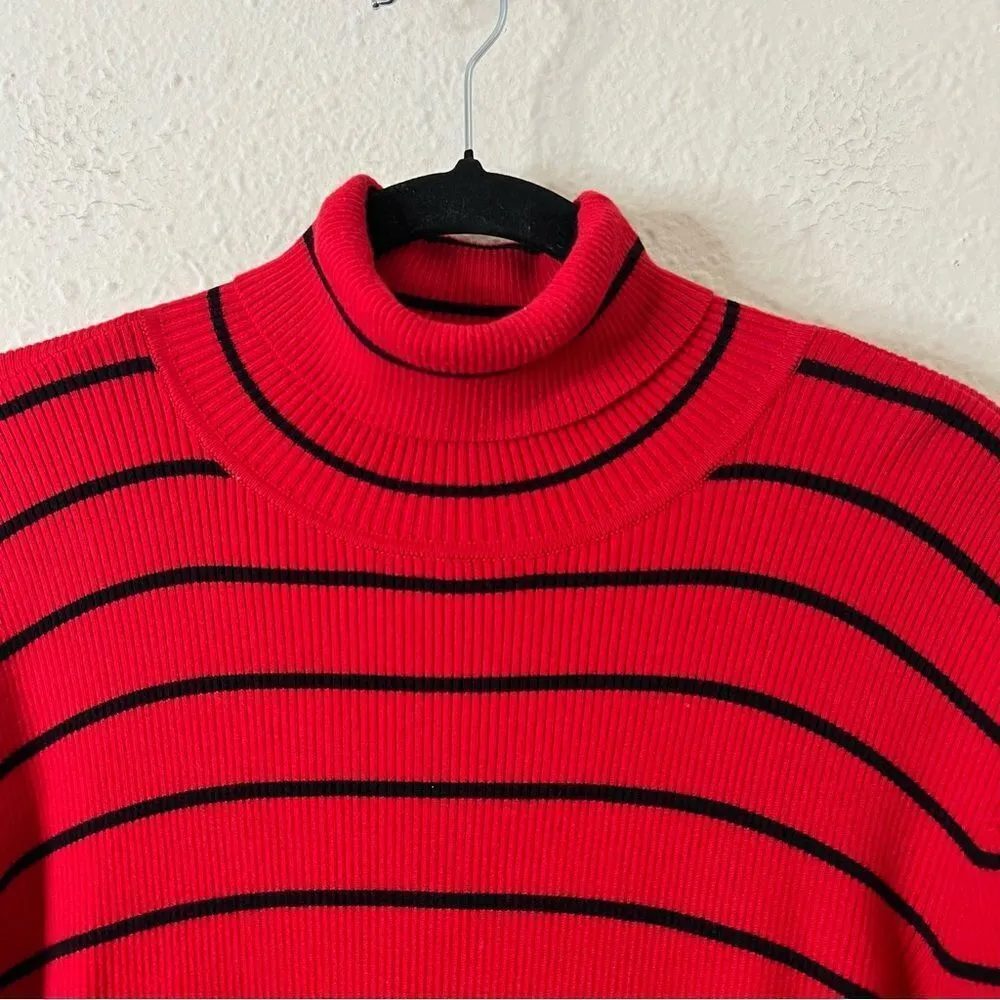 Lauren Ralph Lauren Striped Cotton Blend Ribbed Turtleneck Sweater Red Size 3X - Image 4