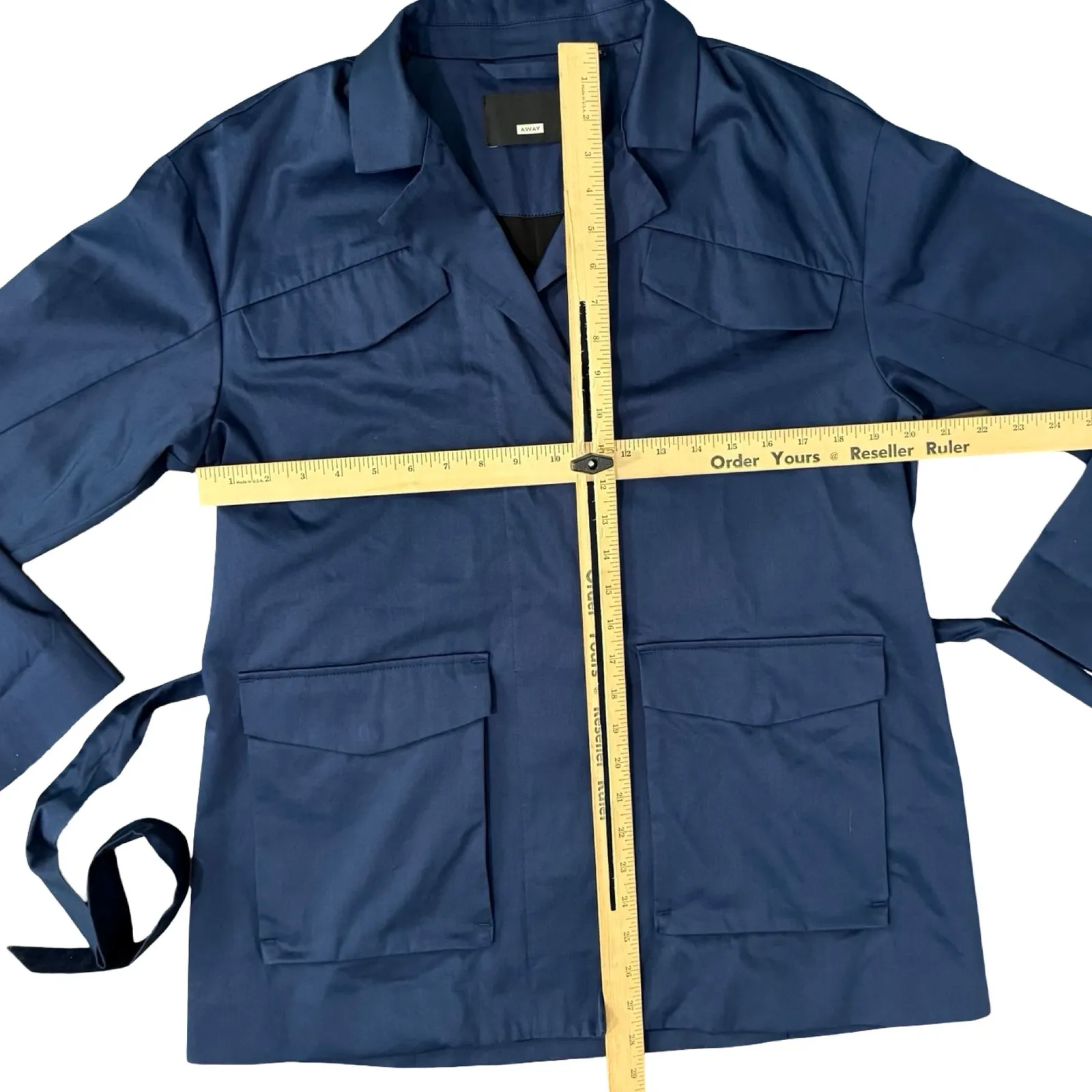 Away Navy Blue Travel Friendly Utility Jacket Trench Coat Notched Lapel size L Size L - Image 3