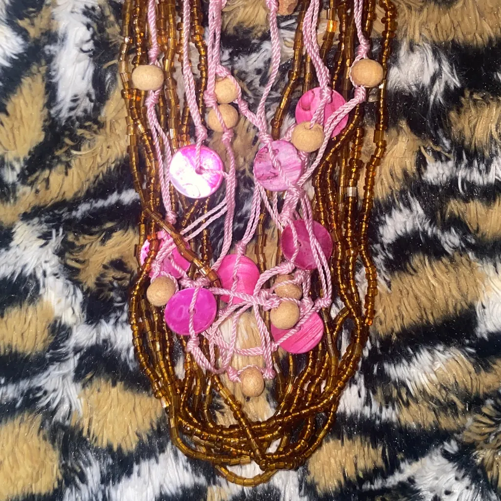 Old Navy Brown & Pink Chunky Beaded Necklace - Image 5