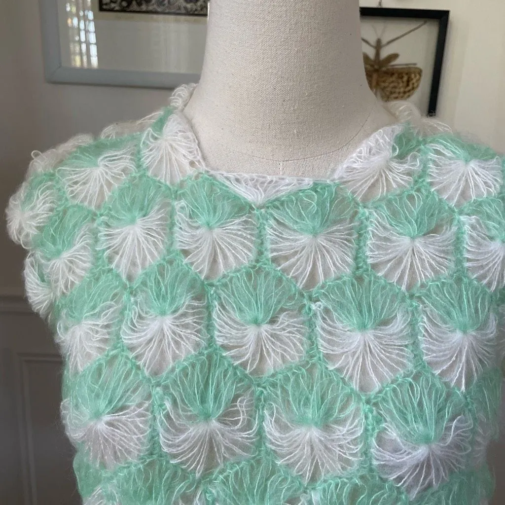 Vintage 60s Jane Hunter Seafoam Green White Back Zip Sleeveless Sweater S - Image 3