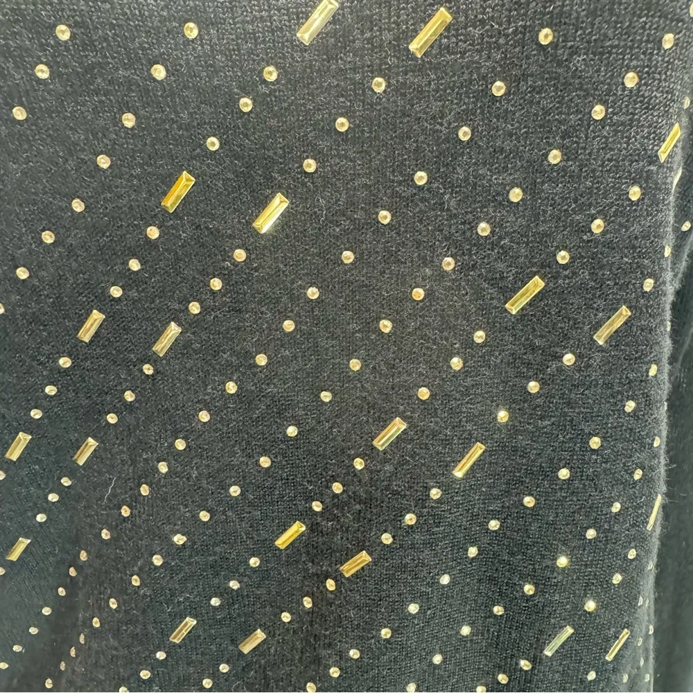 Calvin Klein Black Wool Blend Long Sleeve Sweater with Gold Beading Medium - Image 9