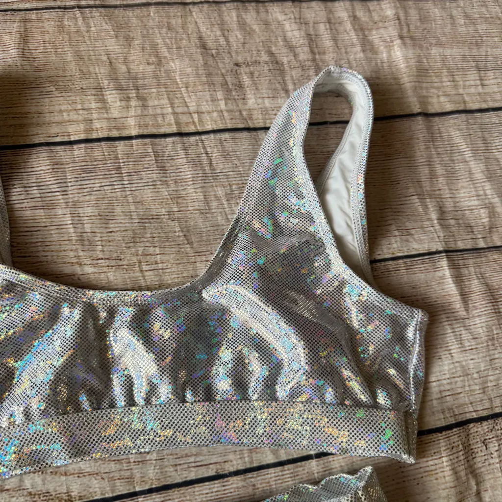 Dippin Daisy’s Women’s Sz Large Silver Holographic 2 Piece Bikini Swim Suit NEW - Image 4