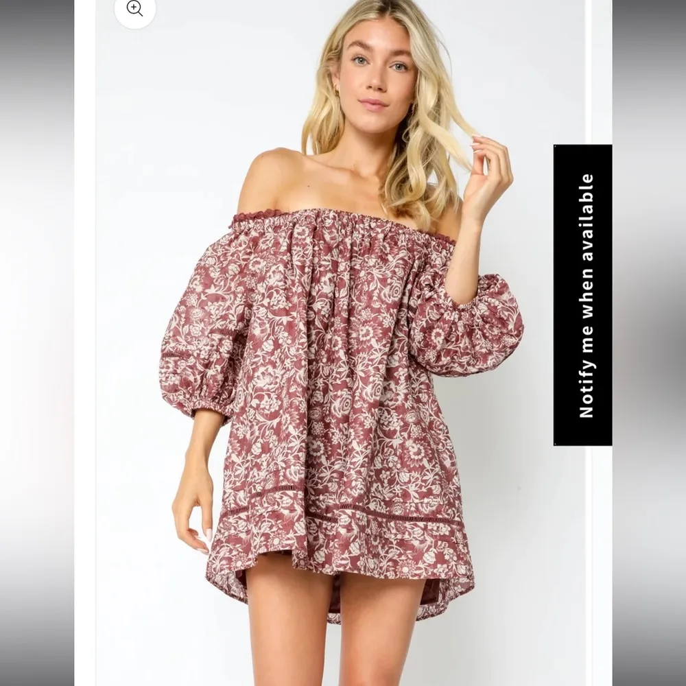 Olivaceous Avery Dress Boho Western Floral Lace Puff Short Sleeve Mini Medium - Image 6