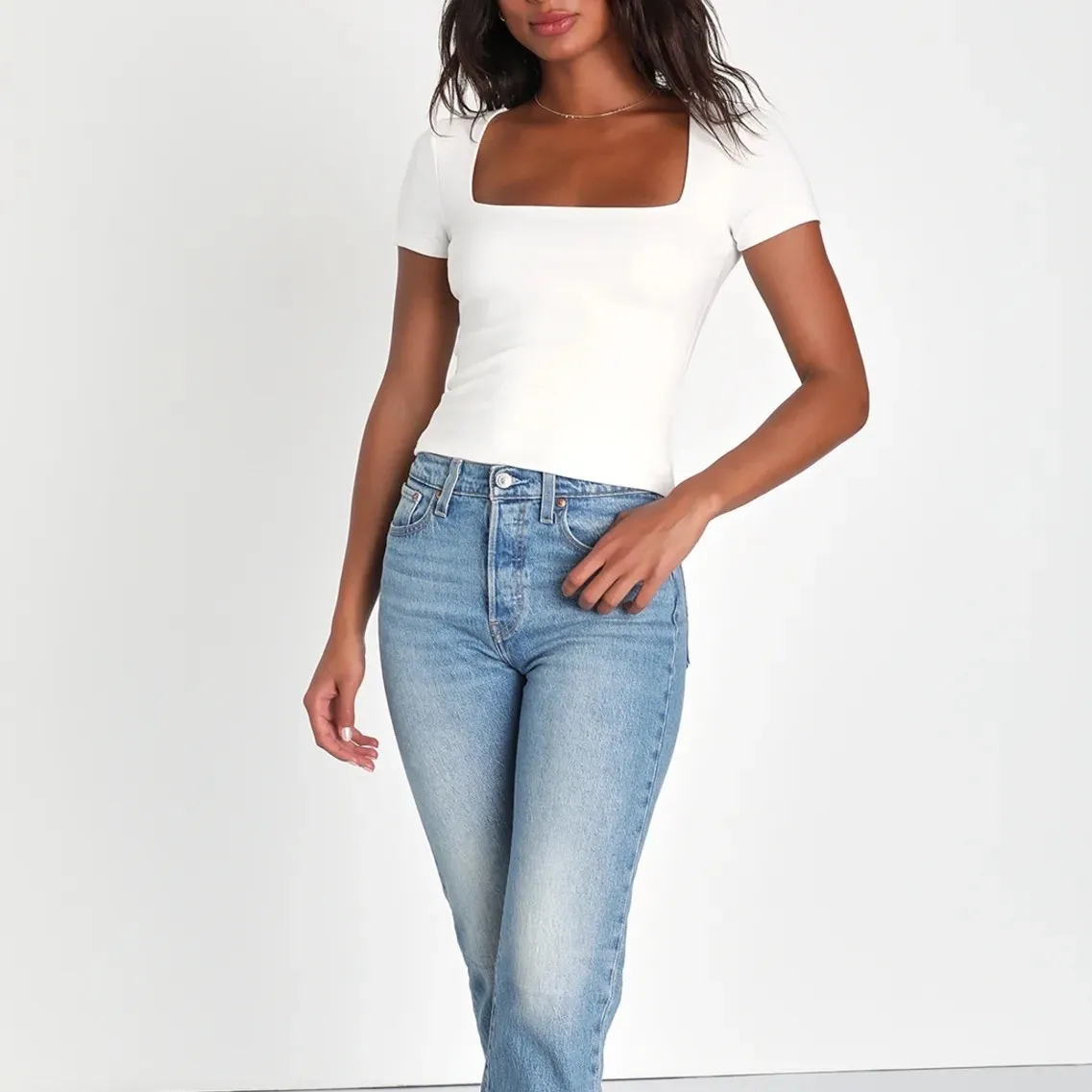 Lulus White Square Neck Cap Sleeve Cropped Top Size S - Image 7