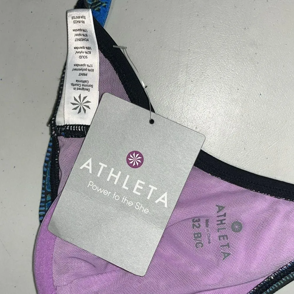 Athleta NWT 32 B/C Black - Border Print Halter Strap Underwire Bikini Swim Top - Image 3