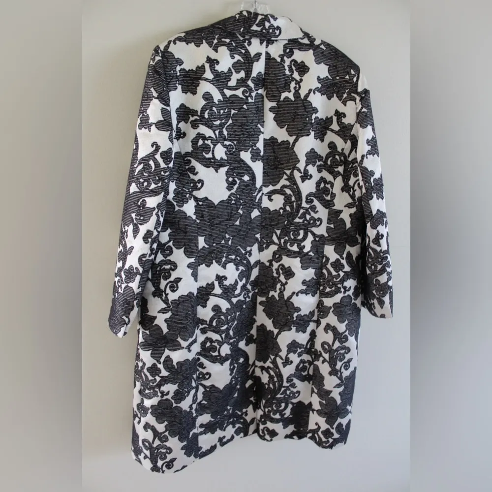 Albert Nipon Black & White Floral Print Dress & Coat Set Gray Size 18 - Image 15