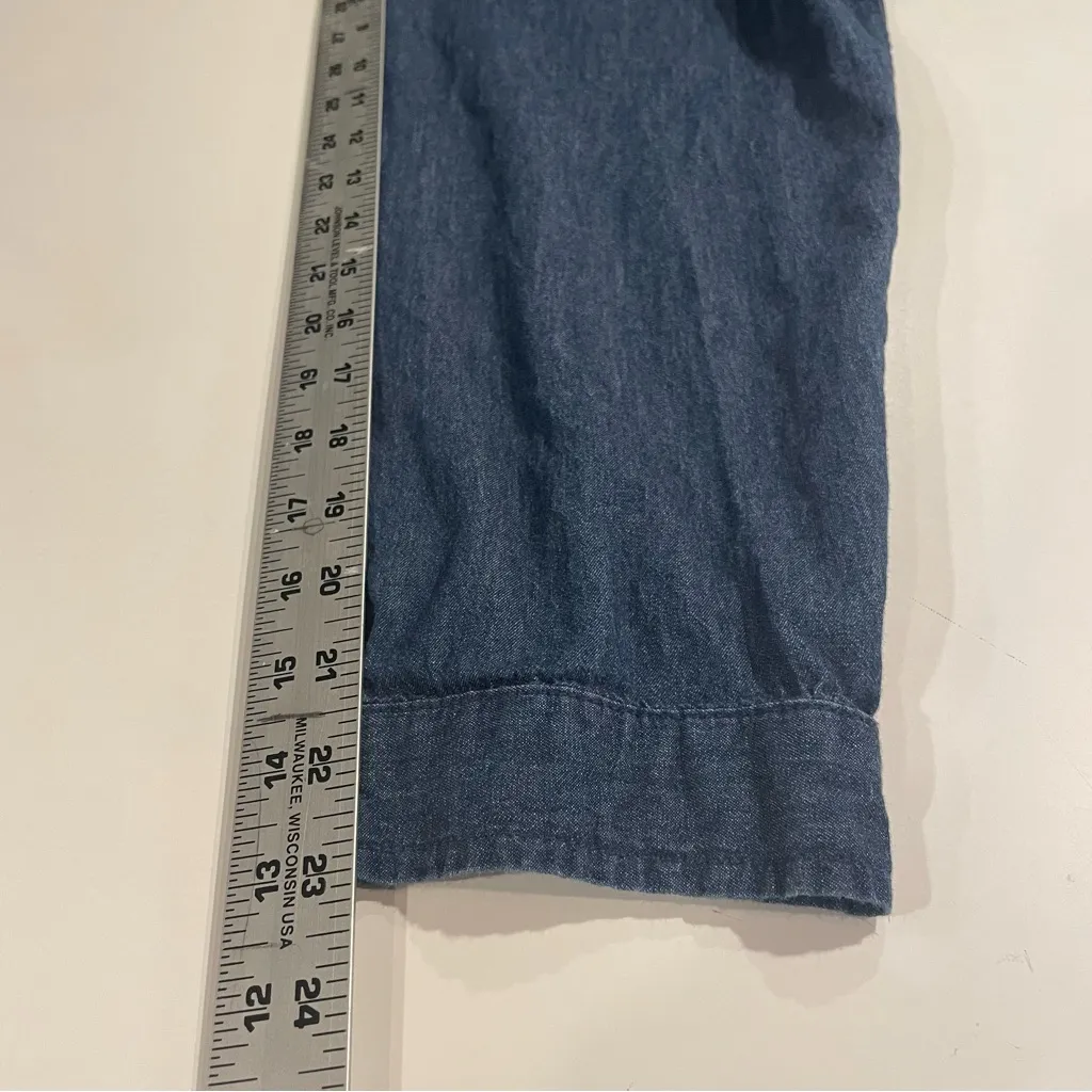 Woman Within 2x Denim Button Up Shirt Collared Neck 3/4 Sleeve Cotton Blue - Image 10