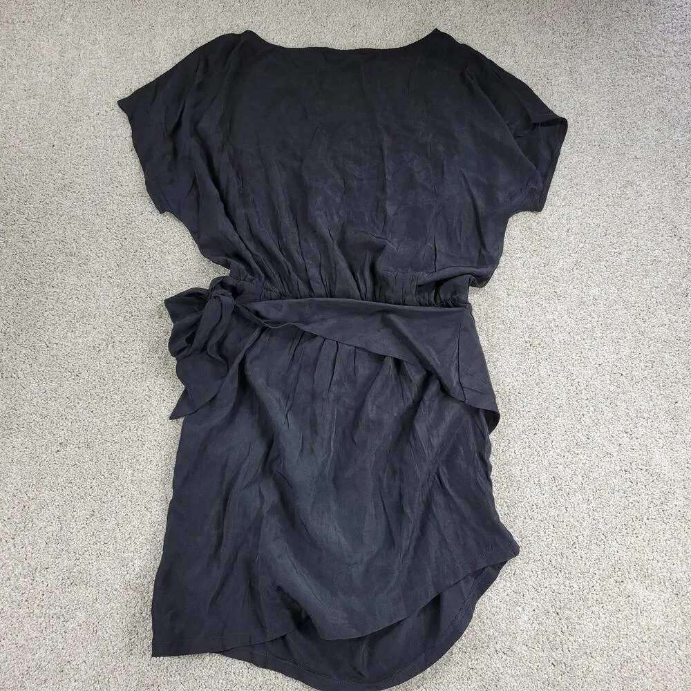 Yoins Womens Wrap Dress Large Black Tie Crewneck Short Sleeve Ruched Mini NEW - Image 12