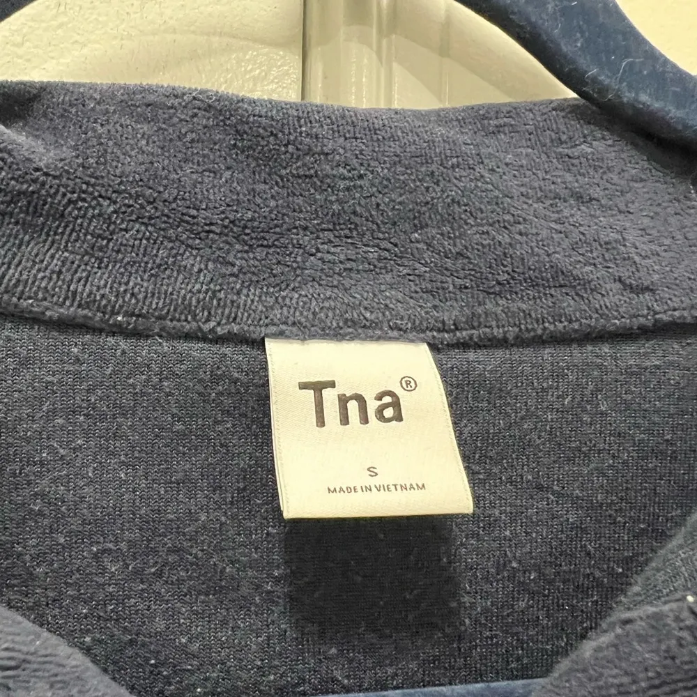 Tna Blue Velour Long Sleeve Polo Shirt Size Small - Image 3