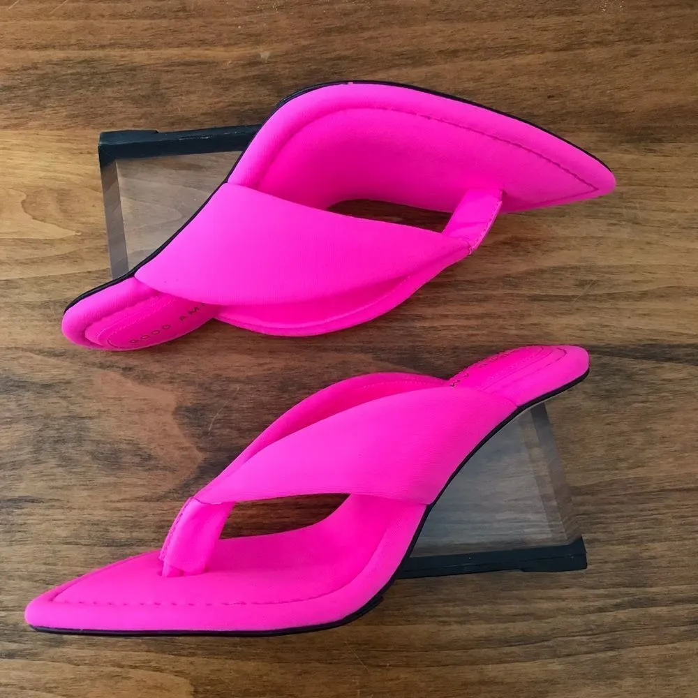 GOOD AMERICAN Neon Pink Cinderella Lucite Wedge Heel‎ Thong Scuba Womens Size 4 - Image 9