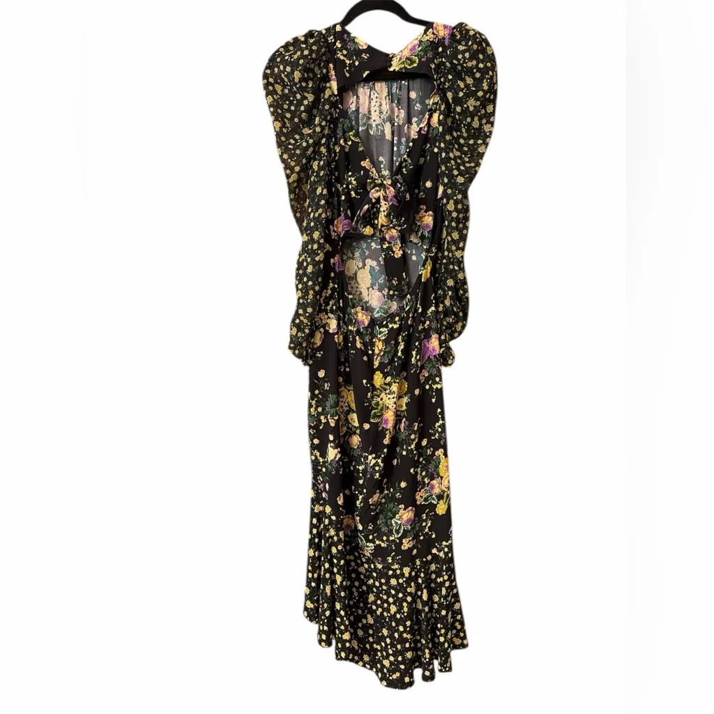Free People For Love & Lemons Ross Black Floral Midi Dress NWOT Purple - Image 8