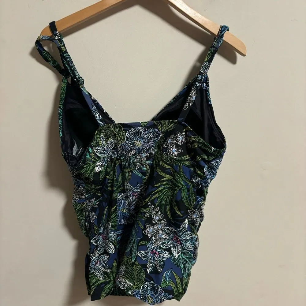 Dreamsuit by Miracle Brands Blue Tropical Swim Top Tankini Trimming- Size 16 - Image 2