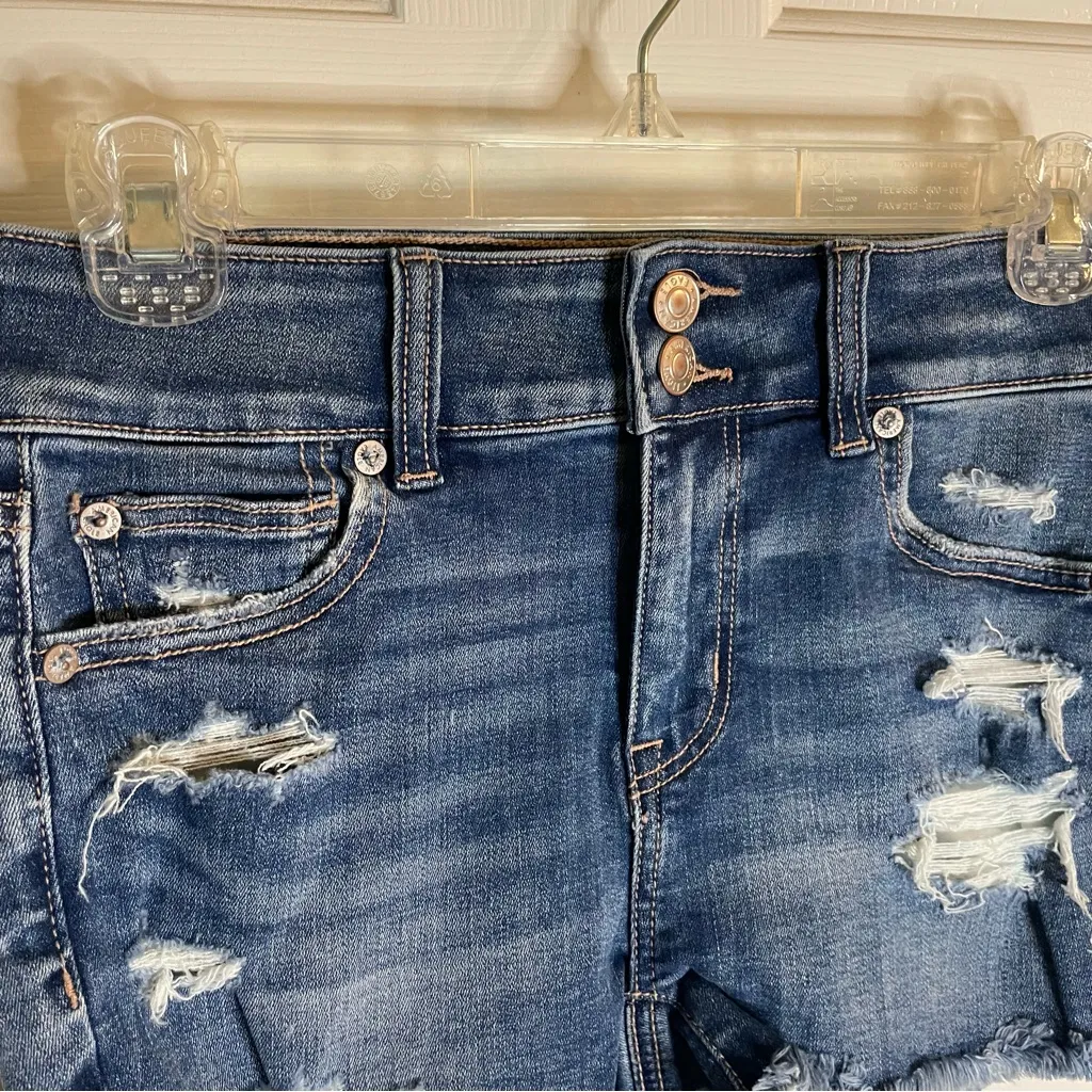 NEW American Eagle Outfitters Blue Distressed Ripped Jean Shorts Size 0 - Image 3