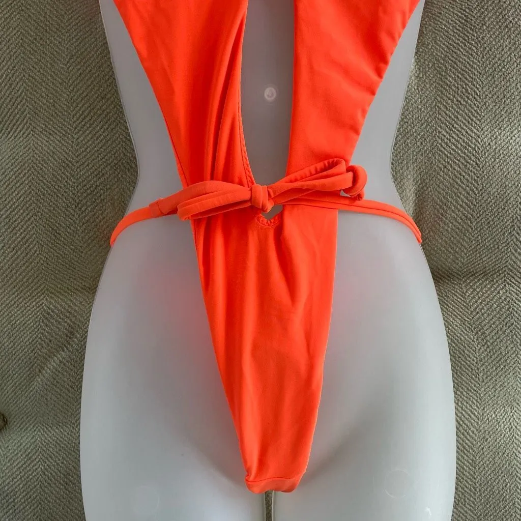 NWOT Mermaid Swimwear Neon Orange Slingshot 1pc Swimsuit S - Image 4