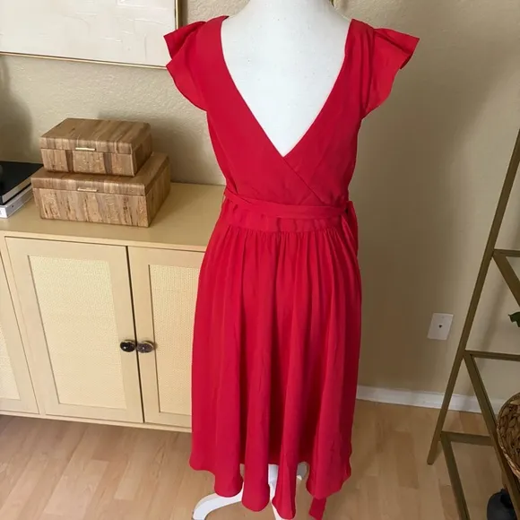 BHLDN Hitherto Anthropologie Red Sydney Wrap Dress‎ Cap Sleeve Size 8 - Image 4