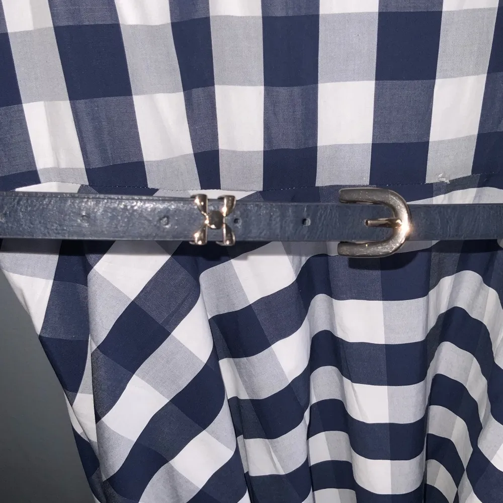 Alex Marie Blue & White Buffalo Plaid Cap Sleeve Fit & Flare Round Neck Dress 16 - Image 5