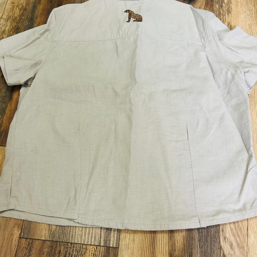 Vintage Safari Shirt Button Up Linen Blouse Animal Print Rhinestone Cabin Creek - Image 5