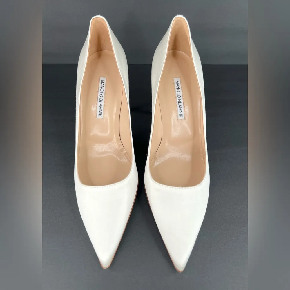 MANOLO BLAHNIK BB 120mm White Satin Sexy Stiletto Heel Pumps Size EU 40.5 - Image 9