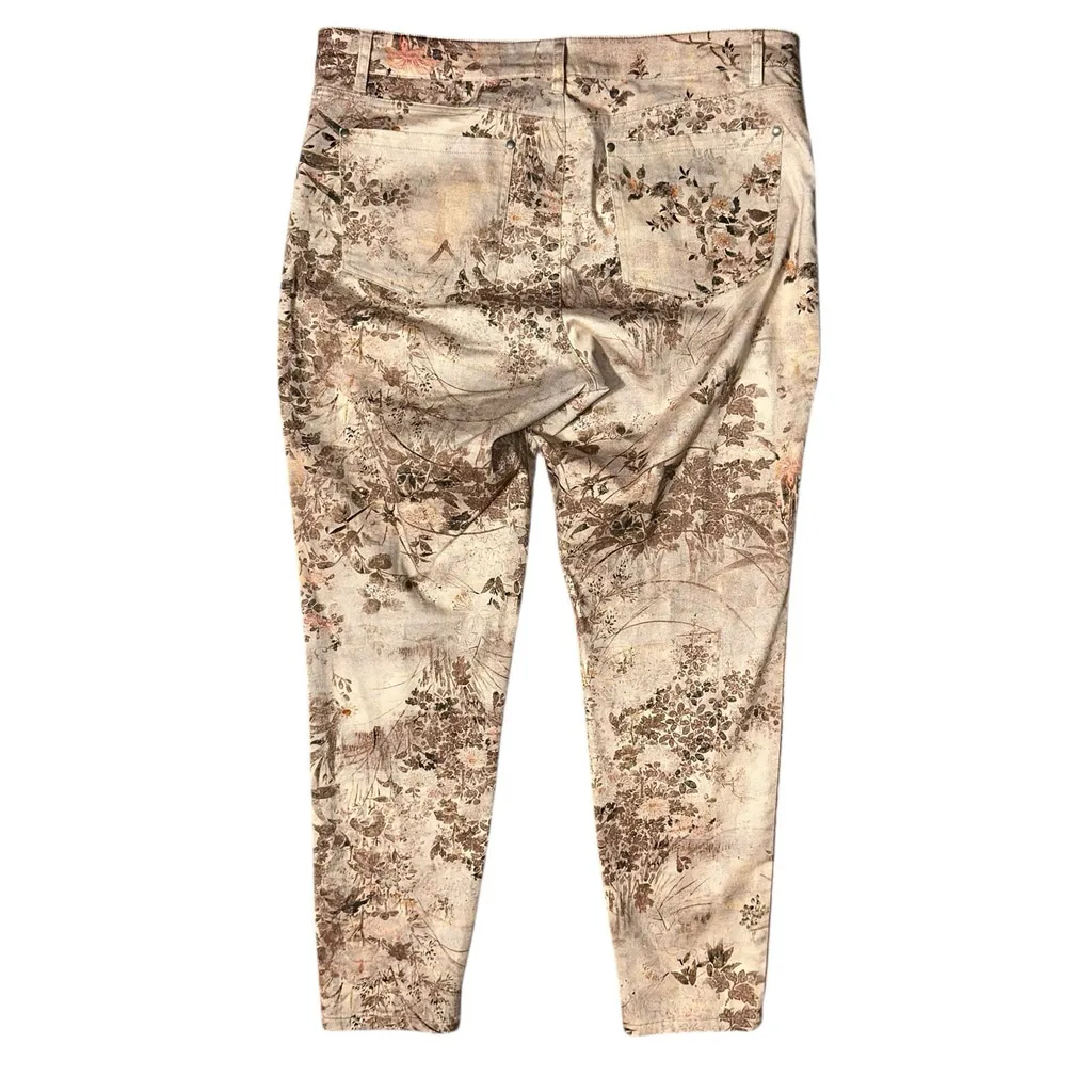 Peruvian Connection Hatsuko Pants 14 Beige Floral Print Tapered Mid-Rise Stretch - Image 4
