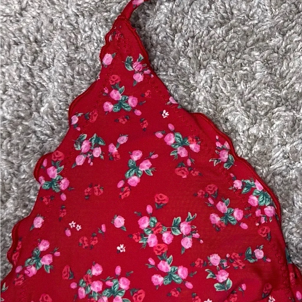Wild Fable Red and Pink Dainty Floral Triangle Ruffle Bikini Top Size XXS NWT - Image 7